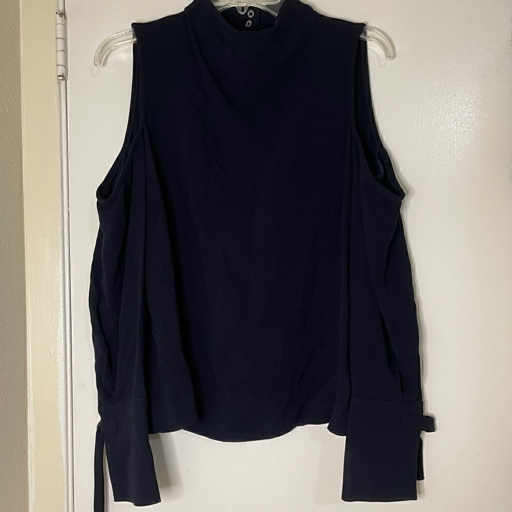 TOPSHOP navy cut out belted sleeve blouse top
